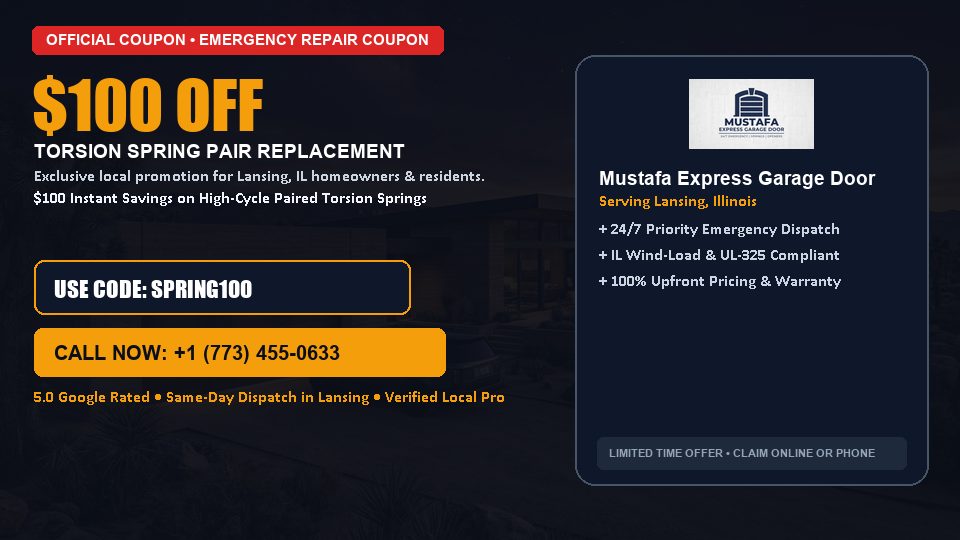 Mustafa Express Garage Door $100 OFF Dual Torsion Spring Replacement in Lansing, IL