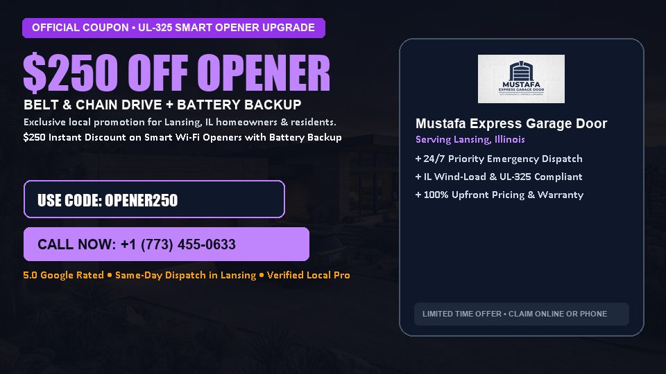 Mustafa Express Garage Door $250 OFF Premium LiftMaster Opener Installation in Lansing, IL